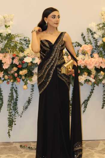 Buy Roqa Black Georgette, Net Sequins, Zari Sweetheart Temperance Saree And Blouse Set Online at Aza Fashions Buy_Roqa_Black Georgette, Net Sequins, Zari Sweetheart Temperance Saree And Blouse Set _Online_at_Aza_Fashions