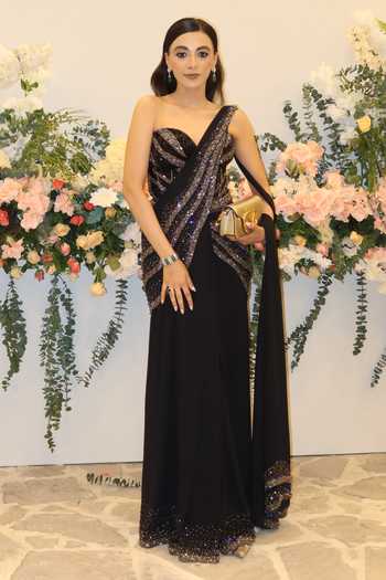 Shop Roqa Black Georgette, Net Sequins, Zari Sweetheart Temperance Saree And Blouse Set Online at Aza Fashions Shop_Roqa_Black Georgette, Net Sequins, Zari Sweetheart Temperance Saree And Blouse Set _Online_at_Aza_Fashions
