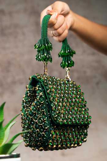 Nayaab By Sonia Emerald Green Crystals, Beads Aurora And Embellished Bag Online at Aza Fashions Nayaab By Sonia_Emerald Green Crystals, Beads Aurora And Embellished Bag _Online_at_Aza_Fashions