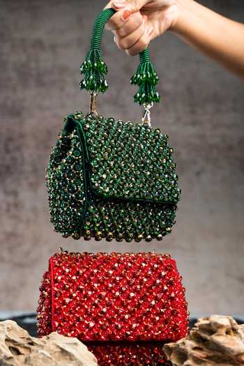 Shop Nayaab By Sonia Emerald Green Crystals, Beads Aurora And Embellished Bag Online at Aza Fashions Shop_Nayaab By Sonia_Emerald Green Crystals, Beads Aurora And Embellished Bag _Online_at_Aza_Fashions