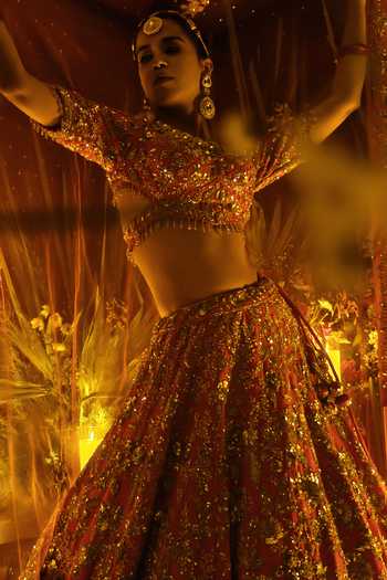 Shop Amaltas Couture Red Silk, Organza, Net Sweetheart Neck Swarovski Embellished Bridal Lehenga Set Online at Aza Fashions Shop_Amaltas Couture_Red Silk, Organza, Net Sweetheart Neck Swarovski Embellished Bridal Lehenga Set _Online_at_Aza_Fashions