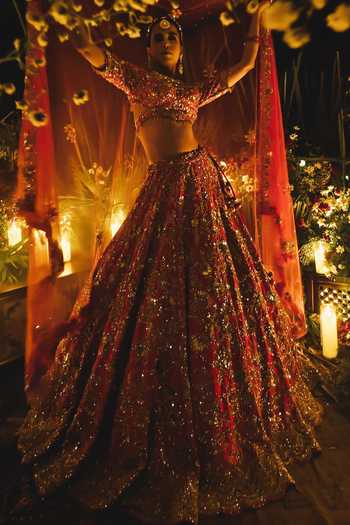 Amaltas Couture Red Silk, Organza, Net Sweetheart Neck Swarovski Embellished Bridal Lehenga Set at Aza Fashions Amaltas Couture_Red Silk, Organza, Net Sweetheart Neck Swarovski Embellished Bridal Lehenga Set _at_Aza_Fashions