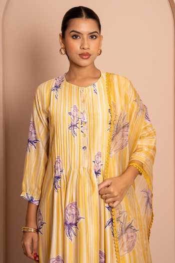 Buy Kameez Yellow Chanderi, Cotton, Organza Round Neck Digital Print Kurta Set Online at Aza Fashions Buy_Kameez_Yellow Chanderi, Cotton, Organza Round Neck Digital Print Kurta Set _Online_at_Aza_Fashions