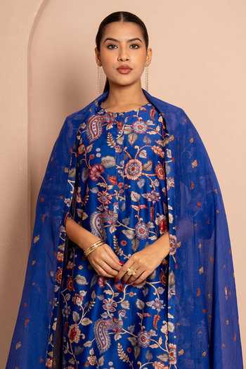 Buy Kameez Blue Chanderi, Cotton Round Neck Garden Digital Print Kurta Set Online at Aza Fashions Buy_Kameez_Blue Chanderi, Cotton Round Neck Garden Digital Print Kurta Set _Online_at_Aza_Fashions