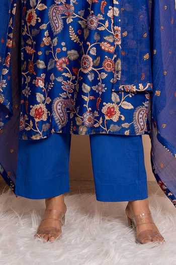 Shop Kameez Blue Chanderi, Cotton Round Neck Garden Digital Print Kurta Set Online at Aza Fashions Shop_Kameez_Blue Chanderi, Cotton Round Neck Garden Digital Print Kurta Set _Online_at_Aza_Fashions