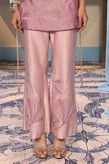 Shop Midushi Bajoria Purple Silk, Chanderi V-neck, Yes Kurta And Pant Set Online at Aza Fashions Shop_Midushi Bajoria_Purple Silk, Chanderi V-neck, Yes Kurta And Pant Set _Online_at_Aza_Fashions