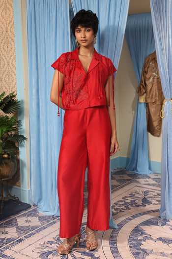 Midushi Bajoria Embroidered Silk Chanderi Jacket & Pant Set 