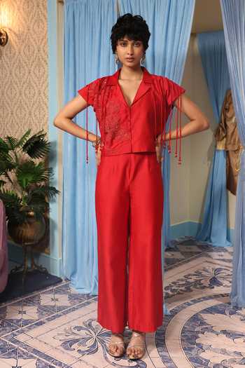 Midushi Bajoria Embroidered Silk Chanderi Jacket & Pant Set 