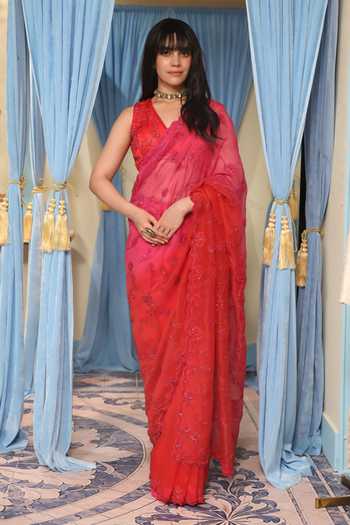 Midushi Bajoria Ombre Embroidered Saree With Blouse 