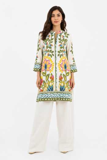 Buy Poppi Multi Color Cotton Mandarin Collar Printed Kurta And Palazzo Set Online at Aza Fashions Buy_Poppi_Multi Color Cotton Mandarin Collar Printed Kurta And Palazzo Set _Online_at_Aza_Fashions