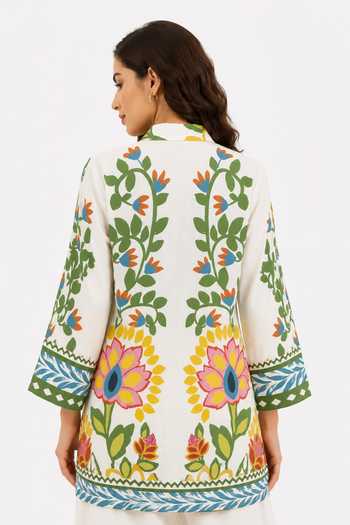 Poppi Multi Color Cotton Mandarin Collar Printed Kurta And Palazzo Set at Aza Fashions Poppi_Multi Color Cotton Mandarin Collar Printed Kurta And Palazzo Set _at_Aza_Fashions