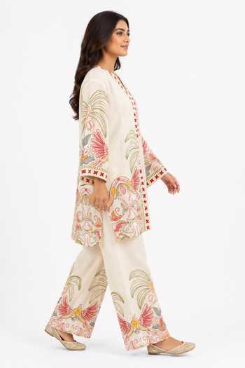 Poppi Multi Color Cotton V-neck, Yes Printed Kurta And Palazzo Set Online at Aza Fashions Poppi_Multi Color Cotton V-neck, Yes Printed Kurta And Palazzo Set _Online_at_Aza_Fashions