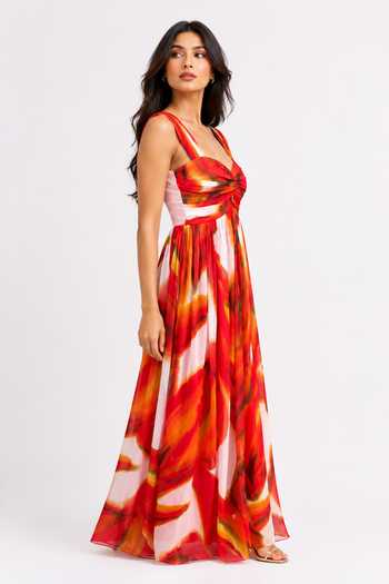Shop_Poppi_Red Chiffon, Viscose Sweetheart Neck Printed Maxi Dress _Online_at_Aza_Fashions