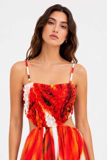 Shop Poppi Red Chiffon, Viscose Cowl Neck Printed Maxi Dress Online at Aza Fashions Shop_Poppi_Red Chiffon, Viscose Cowl Neck Printed Maxi Dress _Online_at_Aza_Fashions