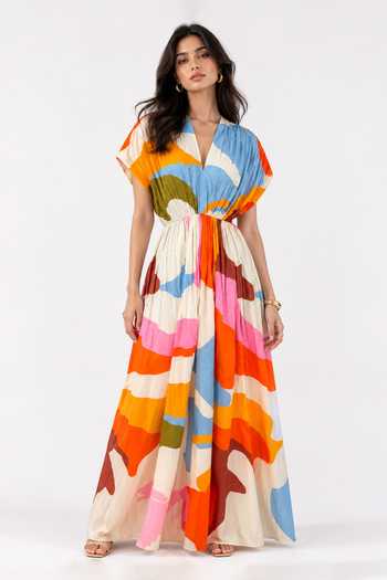 Shop Poppi Multi Color Cotton V-neck Abstract Print Maxi Dress Online at Aza Fashions Shop_Poppi_Multi Color Cotton V-neck Abstract Print Maxi Dress _Online_at_Aza_Fashions