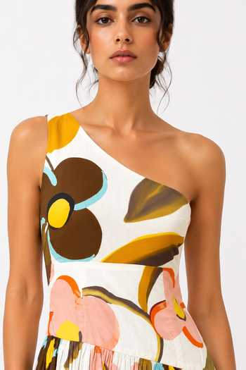 Shop Poppi Ivory Cotton One Shoulder Abstract Floral Print Dress Online at Aza Fashions Shop_Poppi_Ivory Cotton One Shoulder Abstract Floral Print Dress _Online_at_Aza_Fashions