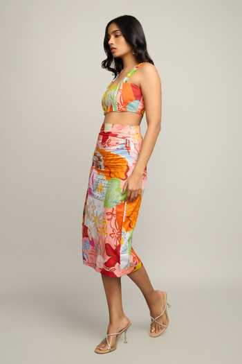 Poppi Multi Color Cotton Square Neck Printed Crop Top And Skirt Set Online at Aza Fashions Poppi_Multi Color Cotton Square Neck Printed Crop Top And Skirt Set _Online_at_Aza_Fashions