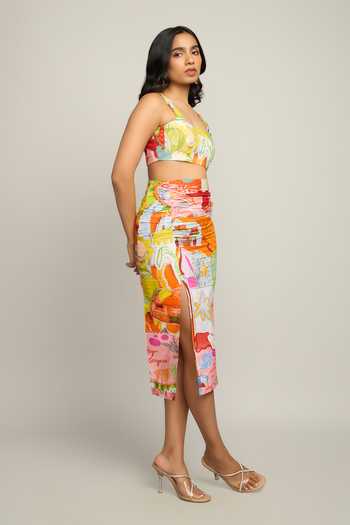 Buy Poppi Multi Color Cotton Square Neck Printed Crop Top And Skirt Set Online at Aza Fashions Buy_Poppi_Multi Color Cotton Square Neck Printed Crop Top And Skirt Set _Online_at_Aza_Fashions