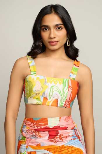 Shop Poppi Multi Color Cotton Square Neck Printed Crop Top And Skirt Set Online at Aza Fashions Shop_Poppi_Multi Color Cotton Square Neck Printed Crop Top And Skirt Set _Online_at_Aza_Fashions