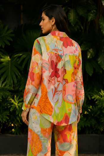 Poppi_Multi Color Cotton Collared Neck Printed Shirt And Pant Set _Online_at_Aza_Fashions