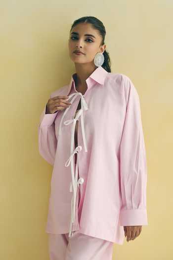 Buy Meher By Islie Pink Cotton Collared Neck Patchwork Shirt And Trouser Set Online at Aza Fashions Buy_Meher By Islie_Pink Cotton Collared Neck Patchwork Shirt And Trouser Set _Online_at_Aza_Fashions