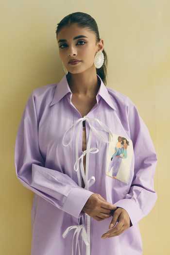 Buy_Meher By Islie_Purple Cotton Collared Neck Oversized Shirt And Trouser Set _Online_at_Aza_Fashions
