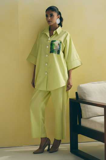 Meher By Islie Placement Embroidered Shirt & Trouser Set 