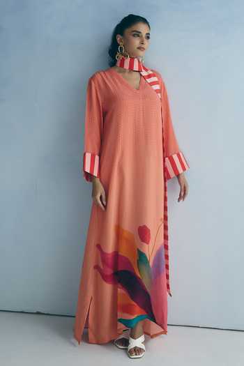 Meher By Islie Stripe Print Kaftan With Scarf 