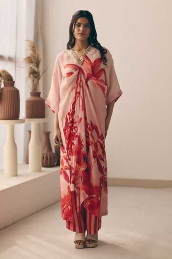 Meher By Islie Palm Print Kaftan & Pant Set 