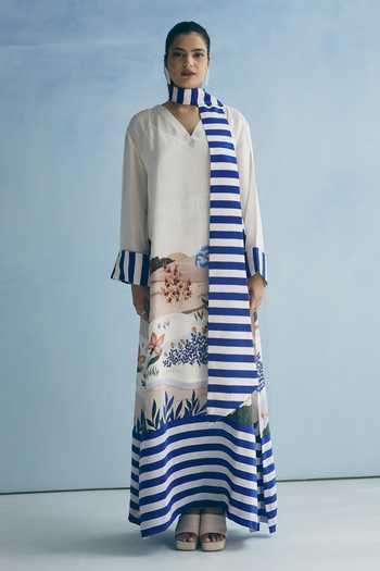 Meher By Islie Landscape Print Kaftan With Scarf 