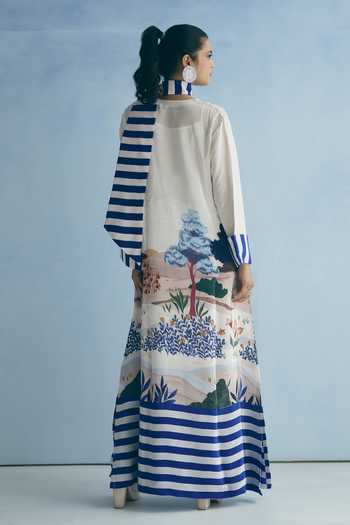 Meher By Islie Landscape Print Kaftan With Scarf 