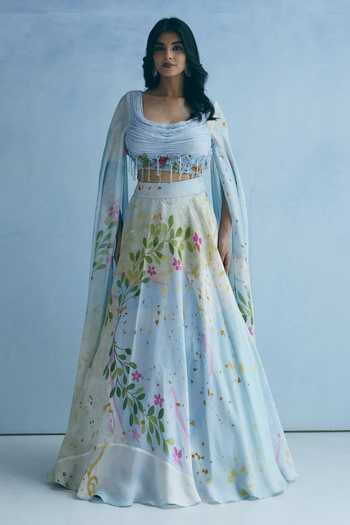 Meher By Islie Draped Blouse & Printed Lehenga Set 