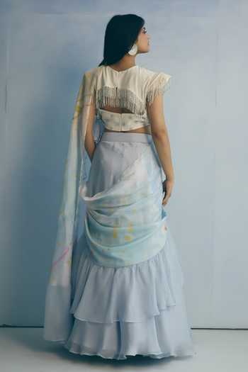 Meher By Islie Ruffle Pre-Draped Saree With Blouse