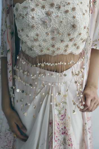 Shop_Meher By Islie_Ivory Silk Sweetheart Neck Embroidered Cape Skirt Set _Online_at_Aza_Fashions