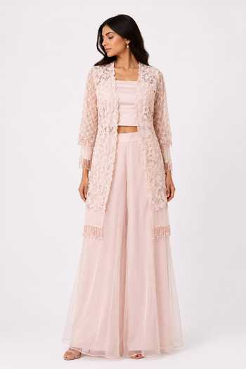 Nivedita Saboo Sheer Embroidered Shrug Set 