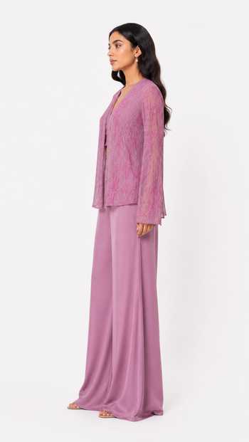 Buy_Nivedita Saboo_Mauve Georgette, Crepe, Satin V-, Plunge Embroidered Shrug Pant Set _Online_at_Aza_Fashions