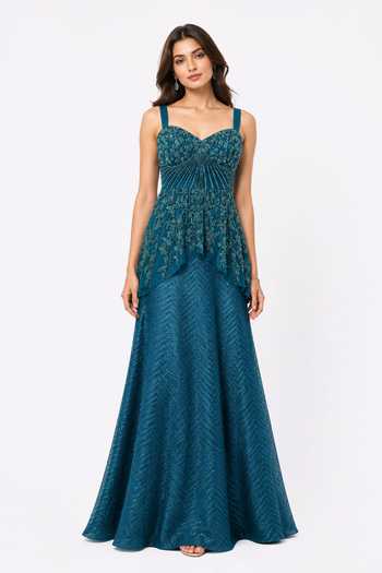 Nivedita Saboo Embroidered Asymmetric Top Lehenga Set 