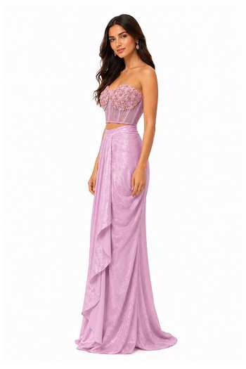 Buy_Nivedita Saboo_Lilac Net, Metallic Sequins, Beads, Crystals, Fabric Draped Skirt With Corset _Online_at_Aza_Fashions