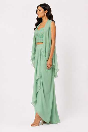 Nivedita Saboo Draped Skirt & Asymmetric Shrug Set 