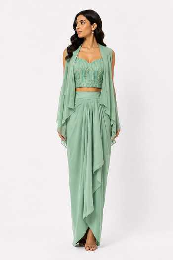 Nivedita Saboo Draped Skirt & Asymmetric Shrug Set 