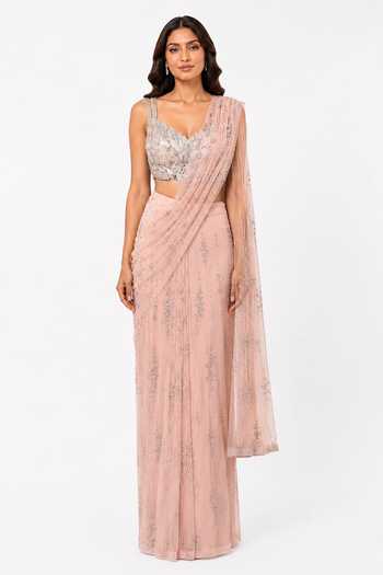 Nivedita Saboo Embroidered Draped Saree & Bustier Set 