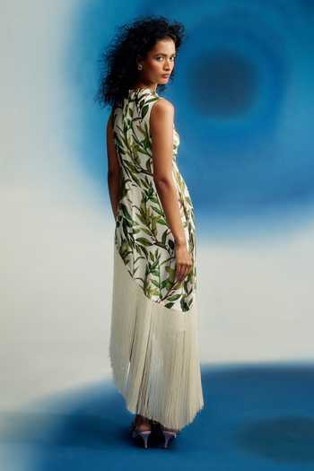 Shriya Som Assymetric Satin Fringe Dress 