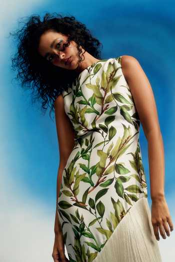Buy Shriya Som Green Satin High Neck Assymetric Fringe Dress Online at Aza Fashions Buy_Shriya Som_Green Satin High Neck Assymetric Fringe Dress _Online_at_Aza_Fashions
