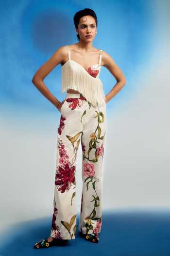 Shriya Som Pink Cotton Sweetheart , Asymmetric Fringe Top Online at Aza Fashions Shriya Som_Pink Cotton Sweetheart , Asymmetric Fringe Top _Online_at_Aza_Fashions