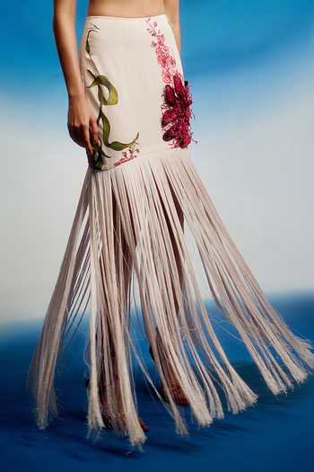 Shriya Som Pink Crepe Passion Fringe Skirt Online at Aza Fashions Shriya Som_Pink Crepe Passion Fringe Skirt _Online_at_Aza_Fashions