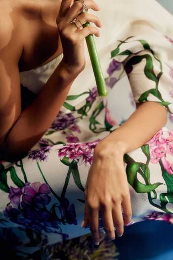 Shriya Som White Chiffon One Shoulder, Asymmetric Neck Wild Wisteria Print Dress Online at Aza Fashions Shriya Som_White Chiffon One Shoulder, Asymmetric Neck Wild Wisteria Print Dress _Online_at_Aza_Fashions
