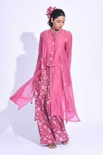 Buy JAYATI GOENKA Pink Silk, Silk, V-neck, Yes Sangria Mori Yoke Tunic Set Online at Aza Fashions Buy_JAYATI GOENKA_Pink Silk, Silk, V-neck, Yes Sangria Mori Yoke Tunic Set _Online_at_Aza_Fashions