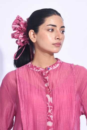Shop JAYATI GOENKA Pink Silk, Silk, V-neck, Yes Sangria Mori Yoke Tunic Set Online at Aza Fashions Shop_JAYATI GOENKA_Pink Silk, Silk, V-neck, Yes Sangria Mori Yoke Tunic Set _Online_at_Aza_Fashions