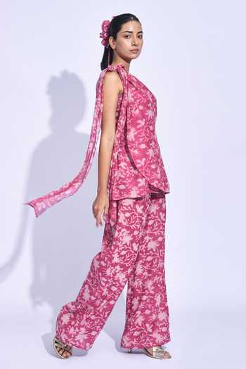 Buy JAYATI GOENKA Wine Chanderi Silk One Shoulder Sangria Top Set Online at Aza Fashions Buy_JAYATI GOENKA_Wine Chanderi Silk One Shoulder Sangria Top Set _Online_at_Aza_Fashions