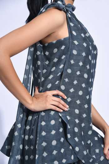 Buy JAYATI GOENKA Black Chanderi Silk One Shoulder Kala Tama Top Set Buy_JAYATI GOENKA_Black Chanderi Silk One Shoulder Kala Tama Top Set